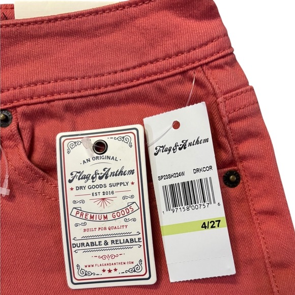 Flag & Anthem High Rise Denim Shorts Cuffed Hem Coral Pink Casual‎ Size 4/27 NWT - Picture 5 of 9
